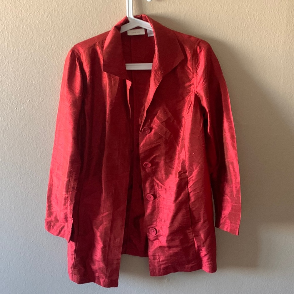 100% raw silk red trench blazer